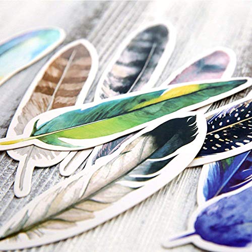 Koogel 60 Pcs Feather Bookmarks Colorful Feather Shape Paper Bookmarks for Reading