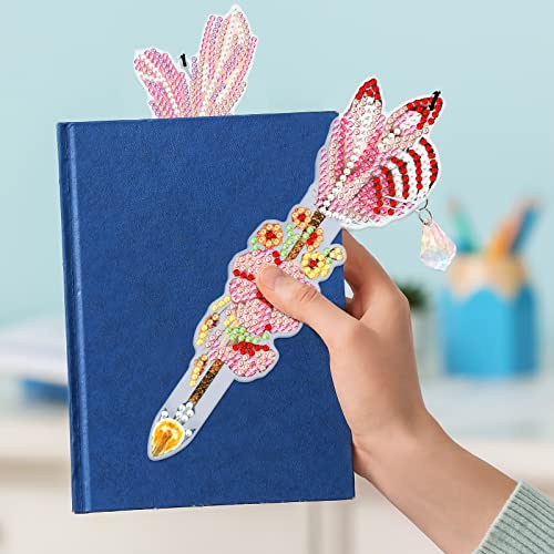 Flower Acrylic Bookmark Diamond Painting - pigpigboss 6 Pack 5D DIY Feather Bookmark Diamond Painting Set Crystal Sword Flower Diamond Painting Bookmark for Adult Kid Graduation Gift