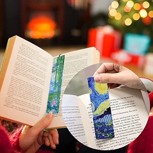 Diamond Painting Bookmarks Monet Water Lily and Van Gogh Starry Night,2 PCS Diamond Art Bookmark with Tassel,Crystal Rhinestone Bookmark Art Kit Gift for Adult