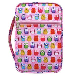 keelie-pink owl bible cover for women book cover for girls scripture tote bible case with handle fits for standard size bible