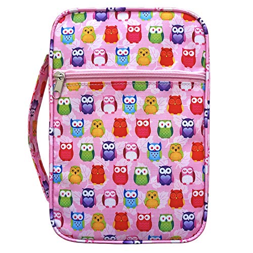 Keelie-Pink Owl Bible Cover for Women Book Cover for Girls Scripture Tote Bible Case with Handle Fits for Standard Size Bible