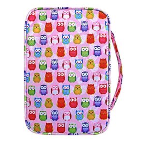 Keelie-Pink Owl Bible Cover for Women Book Cover for Girls Scripture Tote Bible Case with Handle Fits for Standard Size Bible