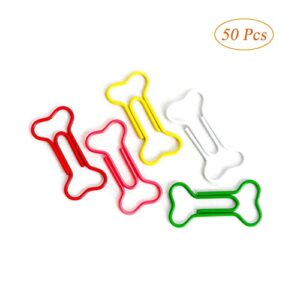 BRRAAVEES Paper Clips Colorful Cute Dog Bone Shape Paper Clips for Bookmark Files Office School Notebook (50 Pcs Dog Bone Shape)