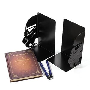 Imperial Stormtrooper Book Ends, Black Metal Mask Book Ends for Home Shelf Decorative, Heavy Duty Bookend Stormtrooper Book Stopper The Force Bookshelf Book Stand Books Support