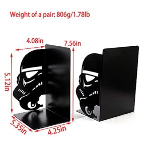 Imperial Stormtrooper Book Ends, Black Metal Mask Book Ends for Home Shelf Decorative, Heavy Duty Bookend Stormtrooper Book Stopper The Force Bookshelf Book Stand Books Support
