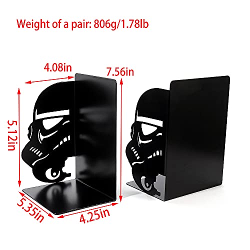 Imperial Stormtrooper Book Ends, Black Metal Mask Book Ends for Home Shelf Decorative, Heavy Duty Bookend Stormtrooper Book Stopper The Force Bookshelf Book Stand Books Support