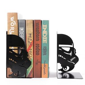 Imperial Stormtrooper Book Ends, Black Metal Mask Book Ends for Home Shelf Decorative, Heavy Duty Bookend Stormtrooper Book Stopper The Force Bookshelf Book Stand Books Support