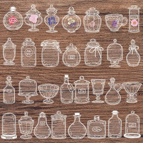 PAGOW 60PCS Transparent Dried Flower Bookmarks Stickers Craft Clear Drift Bottle Page Clips Handmade DIY Beautiful Glassware Decal(6 Size)