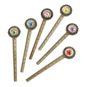 ownmy 6 pcs of metal bookmark ruler, bronze book mark retro bookmark with vintage dried flower, bookmark for student, kids, teacher, book club (cherry blossoms)