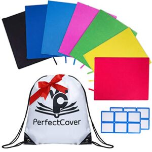 7 pack stretchable book covers – multiple colors durable, washable, reusable and protective jackets for hard cover schoolbooks and textbooks – by perfectcover (7-pack, colors)
