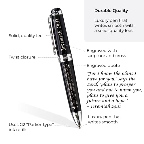 Jeremiah 29:11 Engraved Gift Pen with Presentation Box - Inspirational Christian Living Bible Gifts for Men Women of Faith