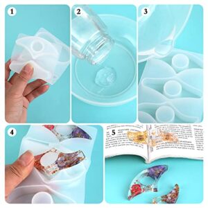 Prasacco Resin Book Page Holder Molds Dried Flower Resin Thumb Book Holder Molds DIY Transparent Bookmark Resin Molds (4 Shapes)