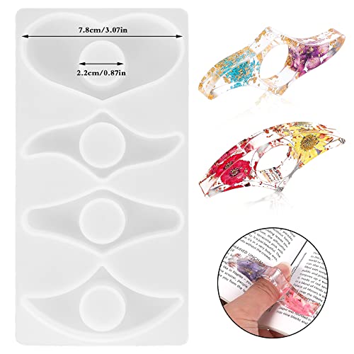 Prasacco Resin Book Page Holder Molds Dried Flower Resin Thumb Book Holder Molds DIY Transparent Bookmark Resin Molds (4 Shapes)