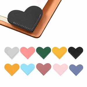 10 pcs cute leather heart page corner bookmark, handmade book accessories for reading lovers, women friends book lovers reading, 10 colors