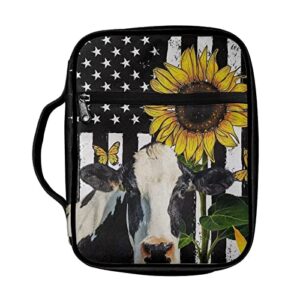 belidome usa bible cover for women girl american flag with sunflower cow print bible case tote bag for book carrying church library accessories patriotic fourth of july independence day gifts