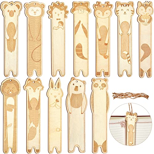 Wooden Bookmarks Animal Engraved Bookmarks for Kids Cute Bookmarks Blanks DIY Wooden Craft Bookmark School Office Supply for Teachers Students Classroom Rewards Supplies