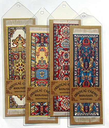 Oriental Rug Carpet Bookmarks (Set of 4) Assorted Designs- Beautiful, Elegant, Woven Cloth Bookmarks!