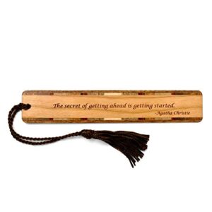 agatha christie getting ahead quote on handmade wooden bookmark – also available with personalization – made in usa