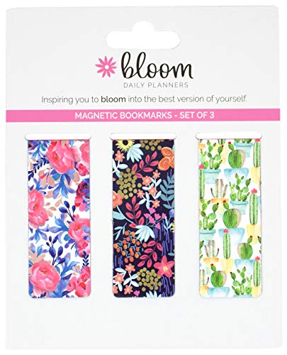 bloom daily planners 3-Pack Magnetic Bookmarks - Mini Snap-in Page Marker Clips for Planners, Books, Journals (2.5” x 1”) - Botanical