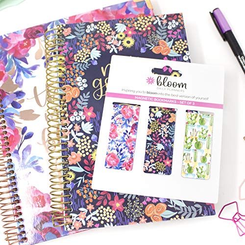 bloom daily planners 3-Pack Magnetic Bookmarks - Mini Snap-in Page Marker Clips for Planners, Books, Journals (2.5” x 1”) - Botanical