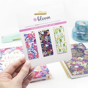 bloom daily planners 3-Pack Magnetic Bookmarks - Mini Snap-in Page Marker Clips for Planners, Books, Journals (2.5” x 1”) - Botanical