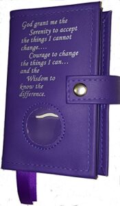 pocket size double alcoholics anonymous aa big book & 12 steps & 12 traditions book cover medallion holder purple orchid