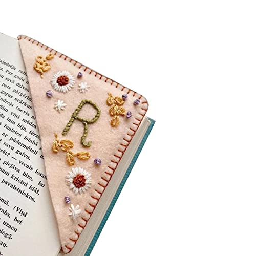 Personalized Handmade Embroidered Corner Bookmark with 26 Letters Lovely Flower Alphabet Embroidered Felt Bookmark Spring-S