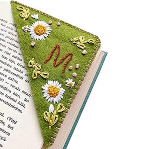 personalized hand embroidered corner bookmark, felt triangle page stitched corner handmade bookmark, hand stitched flower bookmarks for book lovers letter m(summer)