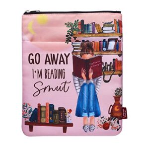 go away i’m reading, book sleeve with zipper and front pocket, book covers for paperback, 11 x 8.5 inch, book lovers gifts