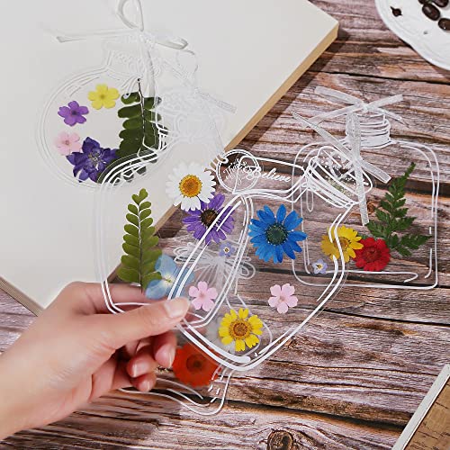 5 Large PET Bookmarks Book Accessories Transparent Dried Flower Bookmarks, Creative Handmade Flower Bookmarks,Unique Gifts for Readers