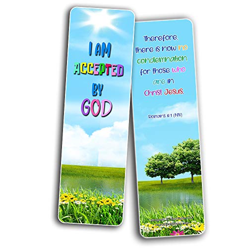 Christian Bookmarks for Kids - Identity in Christ (12 Pack) - Collection of Inspirational Bible Verses About Being Christlike - Church Memory Verse Sunday School Rewards - Christian Stocking Stuffers