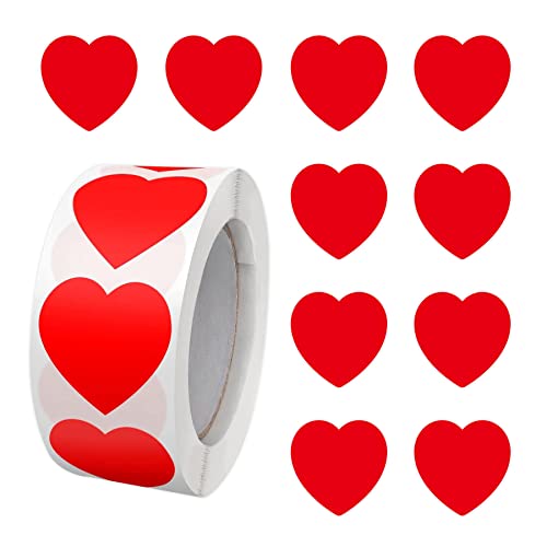 GAGANICE 500pcs Heart Sticker Labels,Gift Stickers, Office Markers, Books, Student Rewards, Bookmarks,0.98 in（Red）