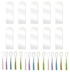 sowaka 15 pcs acrylic bookmark with hole clear with 15 pcs tassels soft semicircle small transparent book markers for diy project graduation christmas thanksgiving gift tags (semicircle)