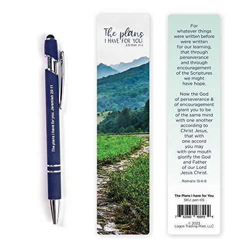 The Plans I Have For You Bible Verse Pen with Bookmark - Jeremiah 29:11 - Inspirational Bible Pens for Devotion - Christian Pens for Women & Men with Stylus - Christian Gifts for Men & Women