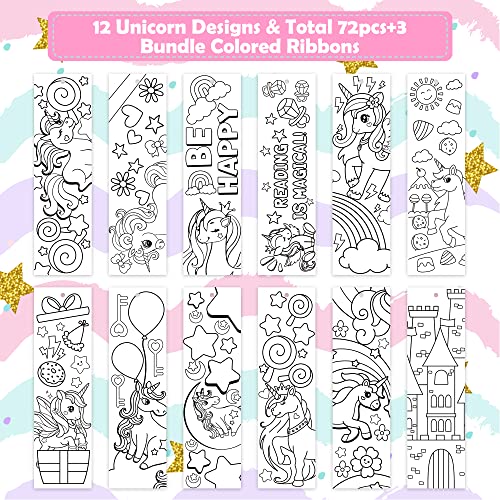 Haooryx 75Pcs Color Your Own Unicorn Bookmarks Kids Creative DIY Coloring Blank Bookmarks Unicorn Party Game Prize Art Craft Supplies Goodie Bag Fillers Classroom Reading Club Reward Gifts