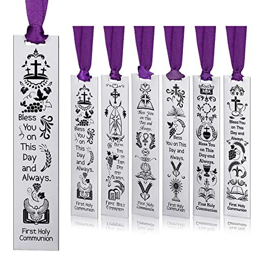 6 Pieces Confirmation Live by The Spirit Metal Bookmarks Confirmation Metal Bookmarks Baptism Bookmark with Ribbons for Communion Baby Shower Birthday(Communion)