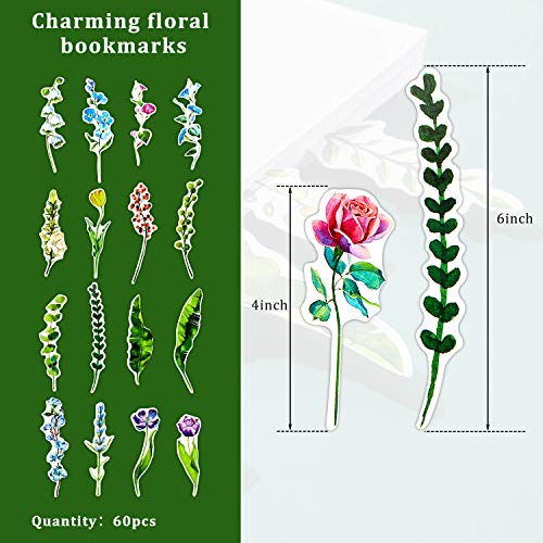 60 Pieces Colorful Flower Bookmarks Floral Bookmark Card Sets Paper Bookmark for Friends and Family Kids Children Boys Girls Book Page Markers, 30 Designs