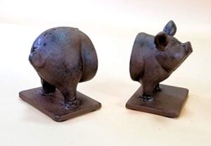 2 pc cast iron pig bookends, heavy book holders xc