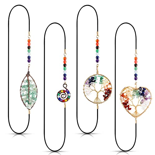 4 Pieces Crystal Bookmark Tree Elastic Bookmark Antique Beading Bookmarks Handmade 7 Chakra Crystals Tree Bookmarks for Book Lovers Gemstones Book Markers for Office Teacher Student Birthday Gifts