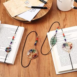 4 Pieces Crystal Bookmark Tree Elastic Bookmark Antique Beading Bookmarks Handmade 7 Chakra Crystals Tree Bookmarks for Book Lovers Gemstones Book Markers for Office Teacher Student Birthday Gifts