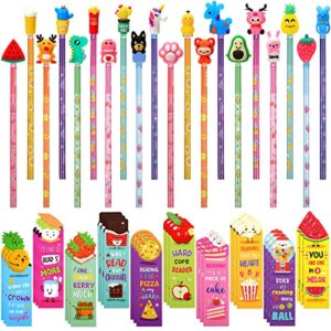 80 pcs scented bookmarks and scented pencils with cute pencil toppers set fun pencils fruit food theme scratch and sniff bookmarks cartoon pencil toppers for kids students supplies (lovely style)