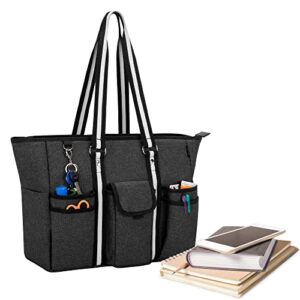 curmio teacher work bag with bottom support pad, large teacher tote bag with laptop sleeve for school, office, black (bag only, patented design)