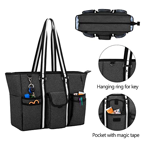 CURMIO Teacher Work Bag with Bottom Support Pad, Large Teacher Tote Bag with Laptop Sleeve for School, Office, Black (Bag Only, Patented Design)