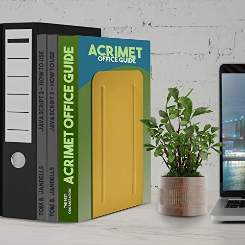 Acrimet Jumbo Premium Metal Bookends 9" (Heavy Duty) (Yellow Color) (1 Pair)