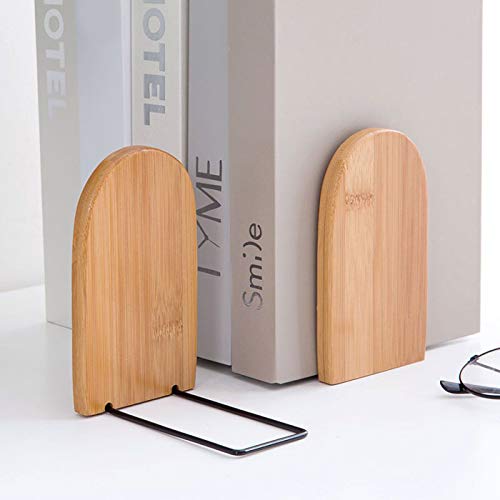 2 Pcs Natural Bamboo Bookend Large Capacity Office Book Ends Anti Slip Book Stand Holder Bookshelf Ends for Home Office Library School Study Decoration