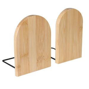 2 Pcs Natural Bamboo Bookend Large Capacity Office Book Ends Anti Slip Book Stand Holder Bookshelf Ends for Home Office Library School Study Decoration