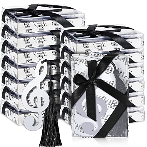 48 Pcs Hollow Musical Notes Bookmarks Party Gifts Wedding Favors Metal Music Note Bookmark with Tassels and Music Note Gift Box for Students Guests Classroom Office Home Music Wedding Birthday Party