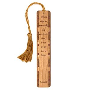 aristotle excellence quote, engraved wooden bookmark – also available with personalization – made in usa