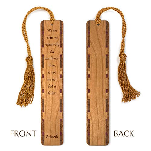 Aristotle Excellence Quote, Engraved Wooden Bookmark - Also Available with Personalization - Made in USA