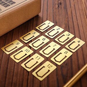ekloen 12pcs brass bookmarks, mini cute 1-12 number book marks ideal gifts